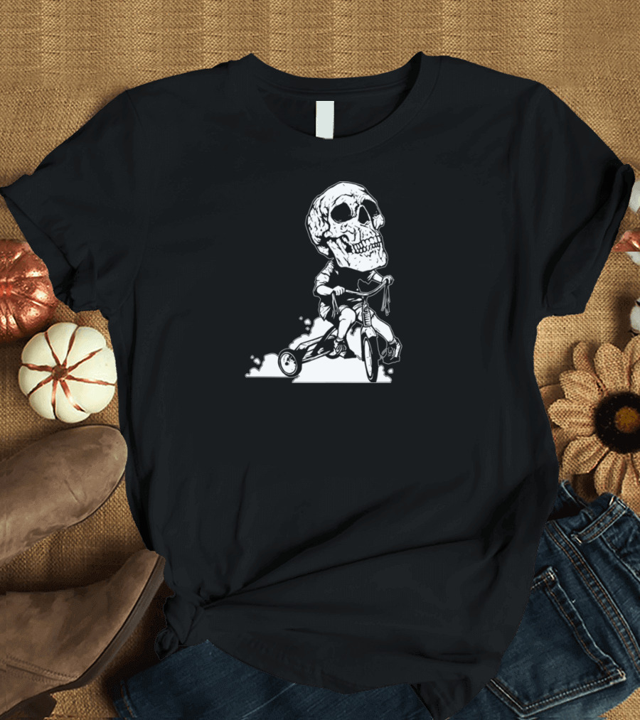Big Head Skull Riding Tricycle T-Shirt