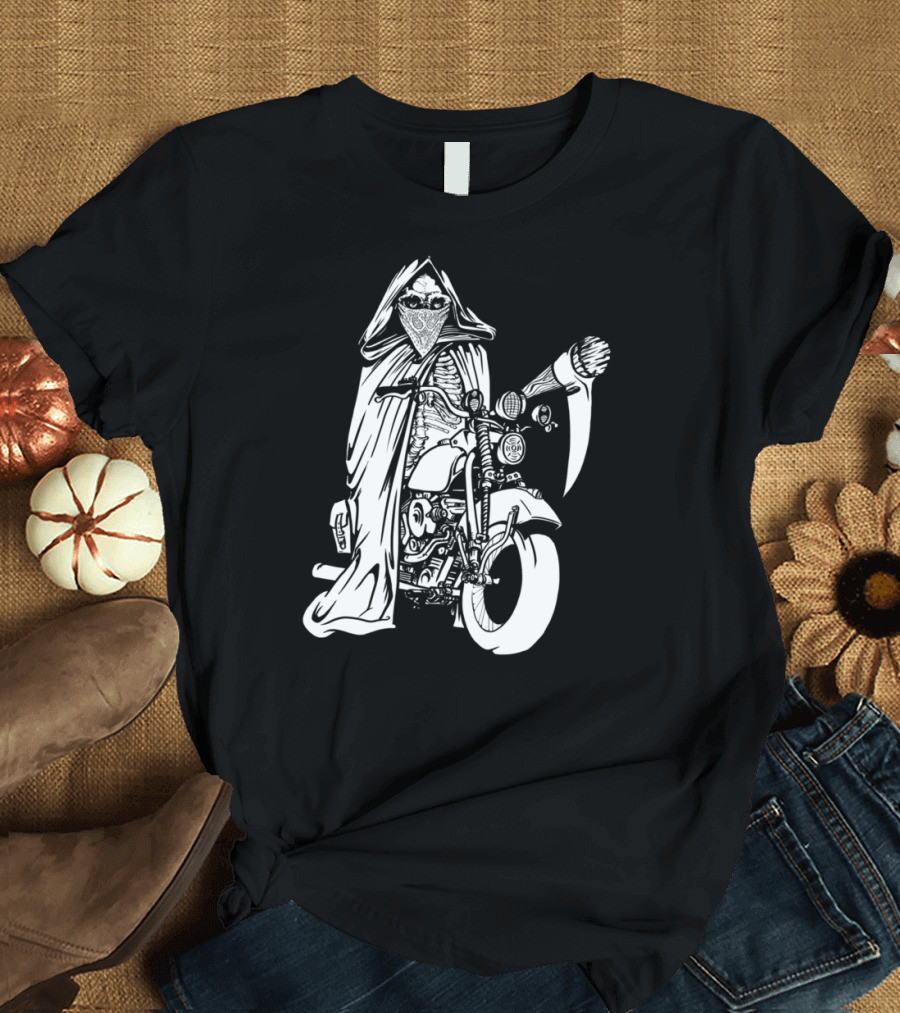 Death White 4 Riders of the Apocalypse Grim Reaper Motorcycle Rider T-Shirt