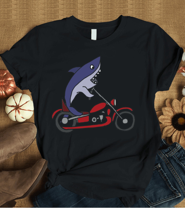 T-Shirt: Cool Funky Funny Shark Riding a Red Motorcycle T-Shirt Cool Funky Funny Shark Riding a Red Motorcycle T-Shirt