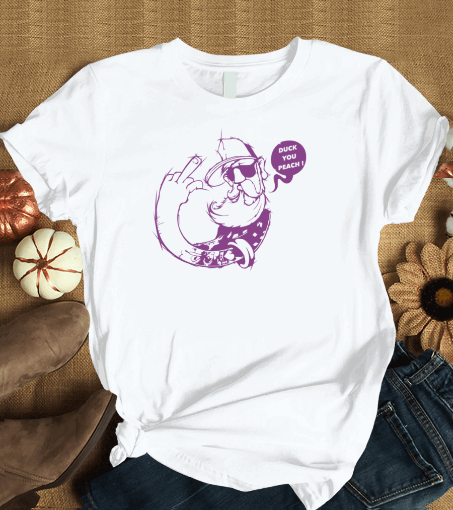 Duck You Peach Purple Cartoon Gesture T-Shirt