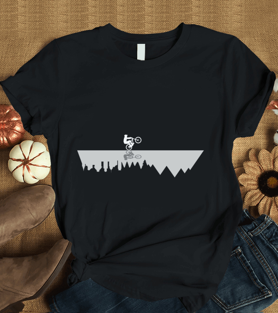 Go to the Mountains City and Forest Reflection with Cyclist T-Shirt