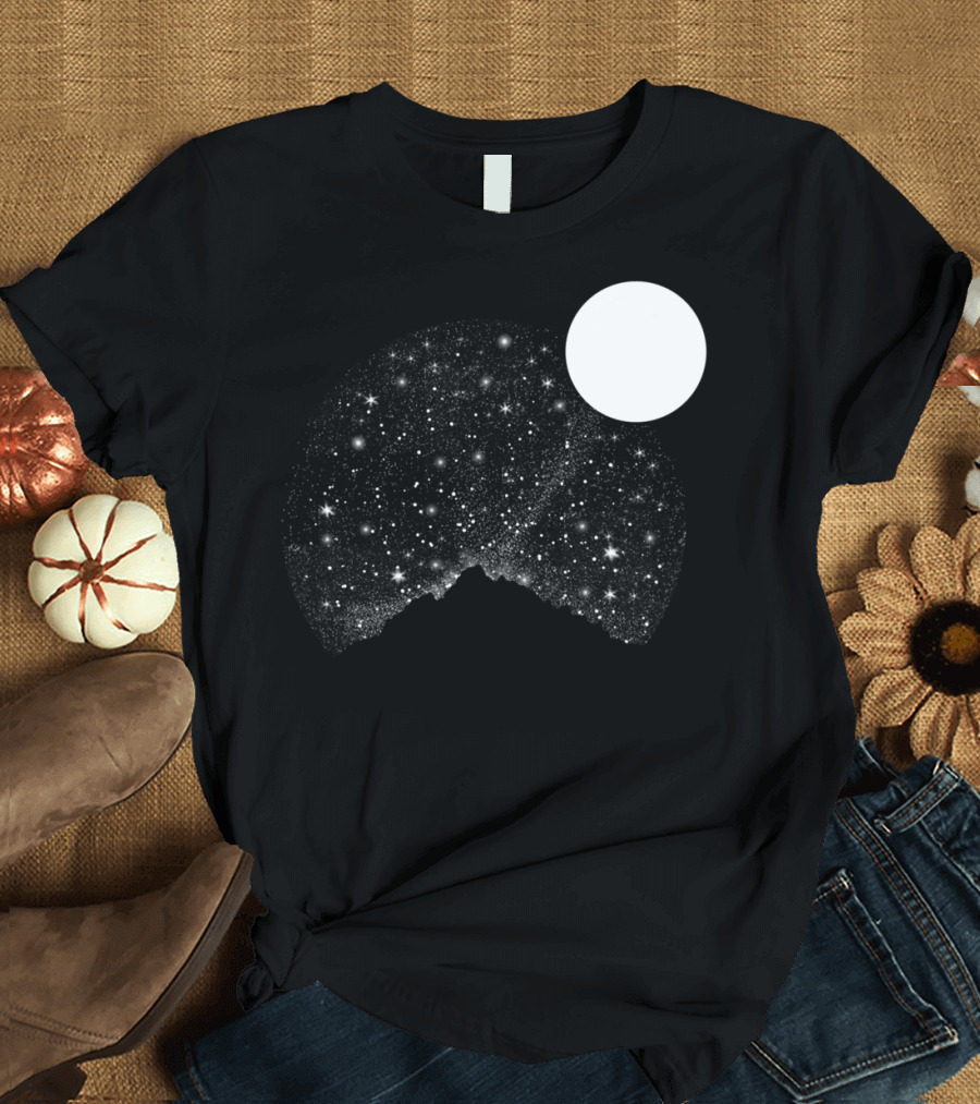 Lonely Mountains Starry Night Galaxy Over Peaks T-Shirt