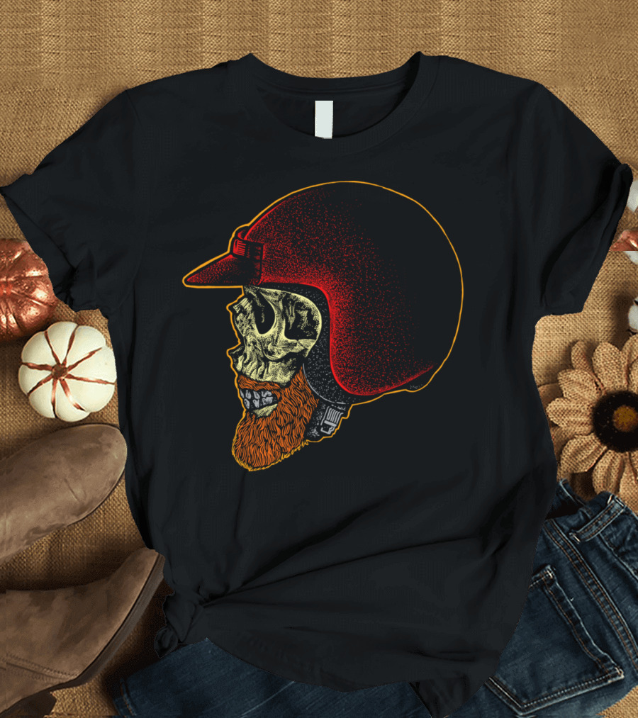Mighty Biker Helmet Skull Red Beard T-Shirt