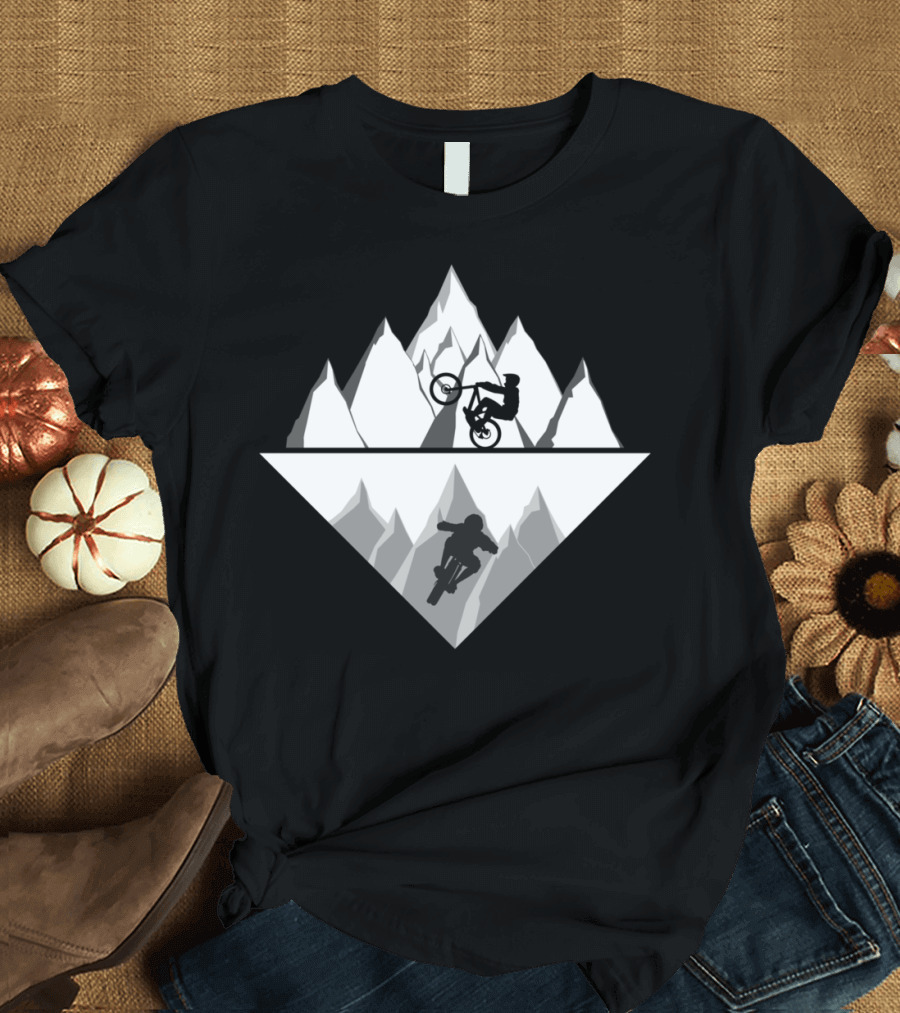 MTB Double Tap Mountain Biking Silhouette and Reflection T-Shirt