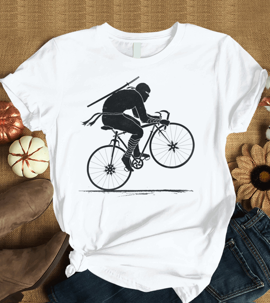 Ninja Cycling Stealth Rider with Katana on Bike T-Shirt