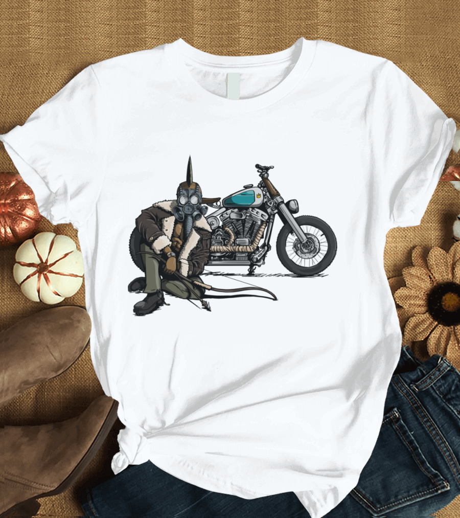 Pestilence Rider of the Apocalypse Biker with Gas Mask and Motorcycle T-Shirt
