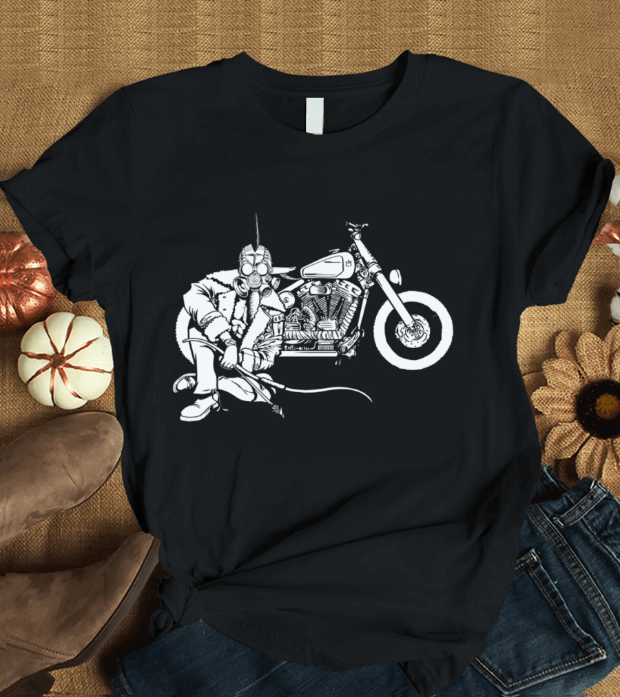 Pestilence White Four Riders of the Apocalypse Gas Mask Motorcycle Rider T-Shirt