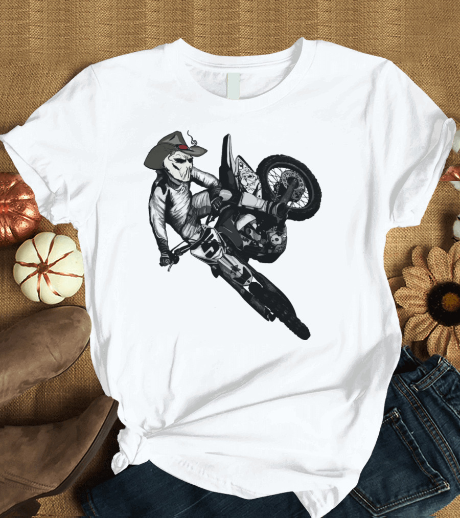 Phantom Bike Rider Skeleton Cowboy Motocross Stunt T-Shirt