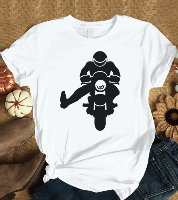 T-Shirt: Biker Raising His Leg Silhouette on Motorcycle T-Shirt Biker Raising His Leg Silhouette on Motorcycle T-Shirt