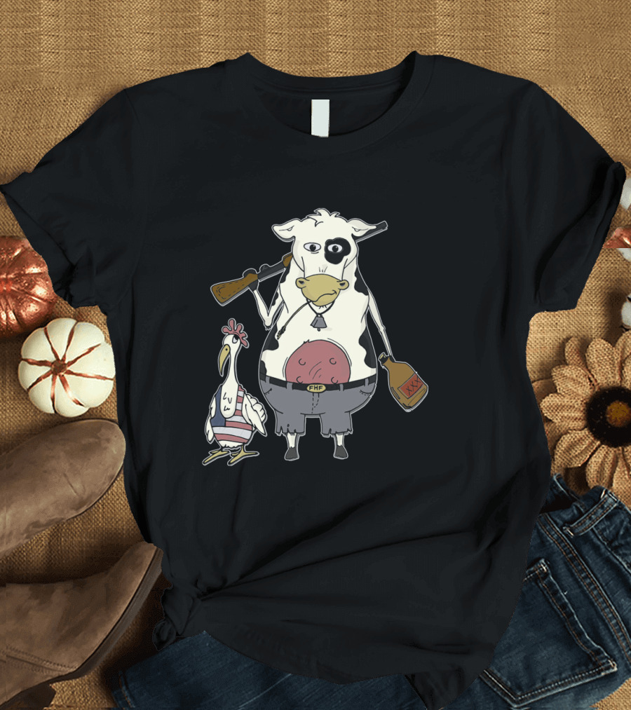 Cow and Chicken Celebrate America with Guns and Booze T-Shirt