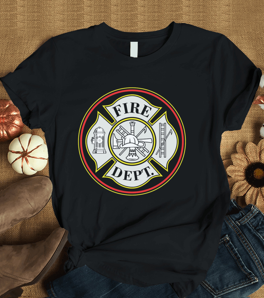Fire Dept. Firefighters Hydrant and Badge Emblem T-Shirt