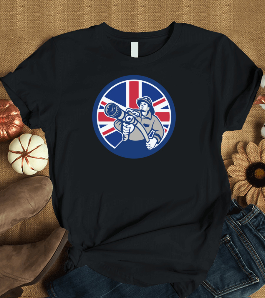 British Firefighter Union Jack Flag Icon Badge T-Shirt