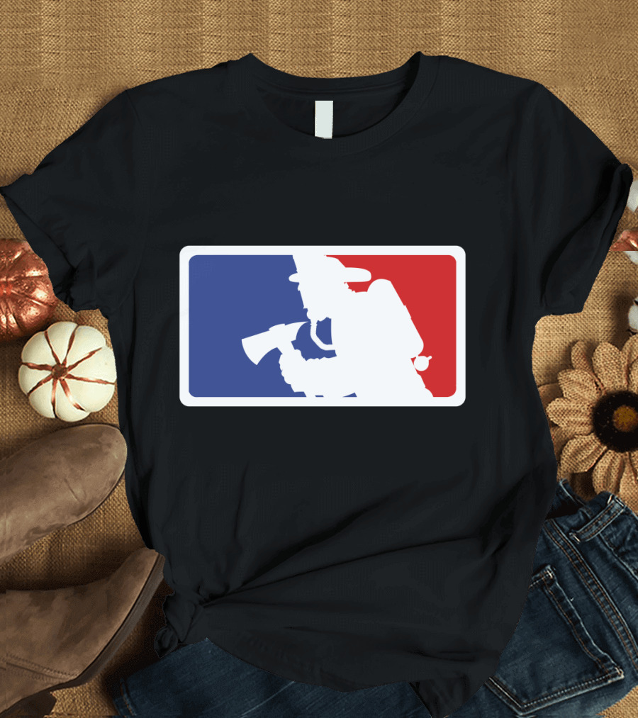 Firefighter Silhouette with Axe MLB Style Navy Firefighter T-Shirt