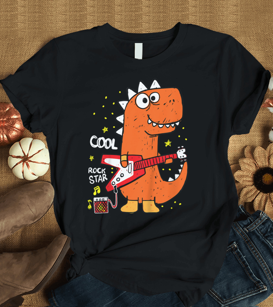 Cool Dinosaur Rock Star with Electric Guitar T-Shirt