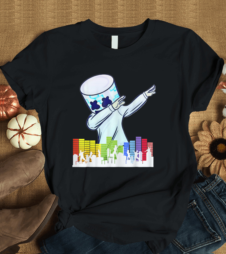 All I Want for Christmas Is Marshmallow Dab DJ with Colorful Dancing Crowd T-Shirt