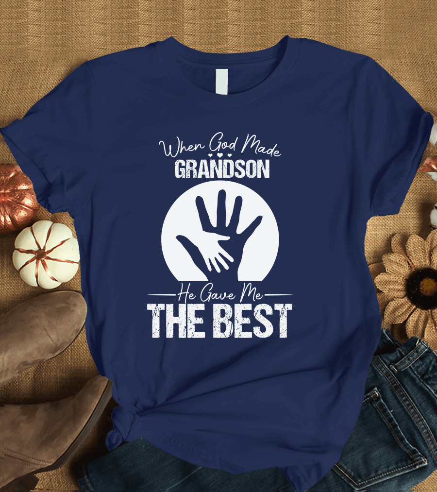 When God Made Grandson He Gave Me The Best Hand Silhouette Heart Background T-Shirt