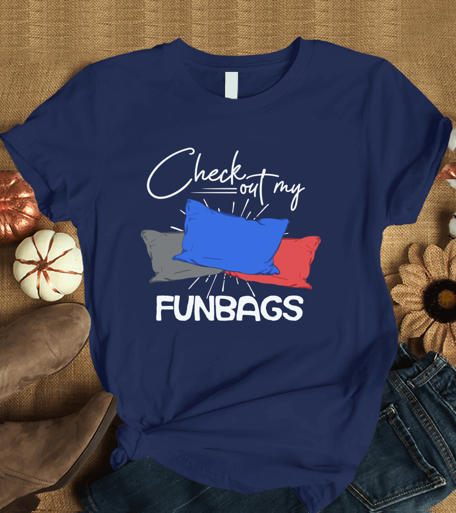 Check Out My Funbags Blue Red Gray Pillows T-Shirt
