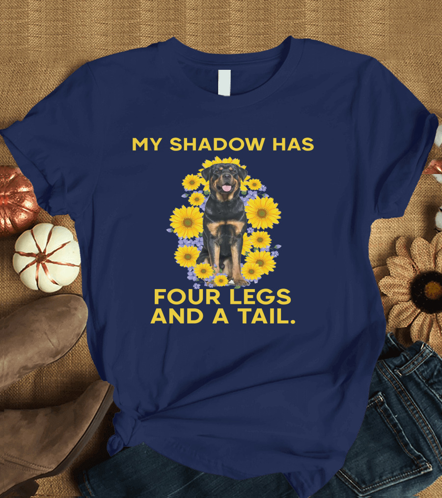 My Shadow Has Four Legs And A Tail Rottweiler Surrounded by Sunflowers T-Shirt