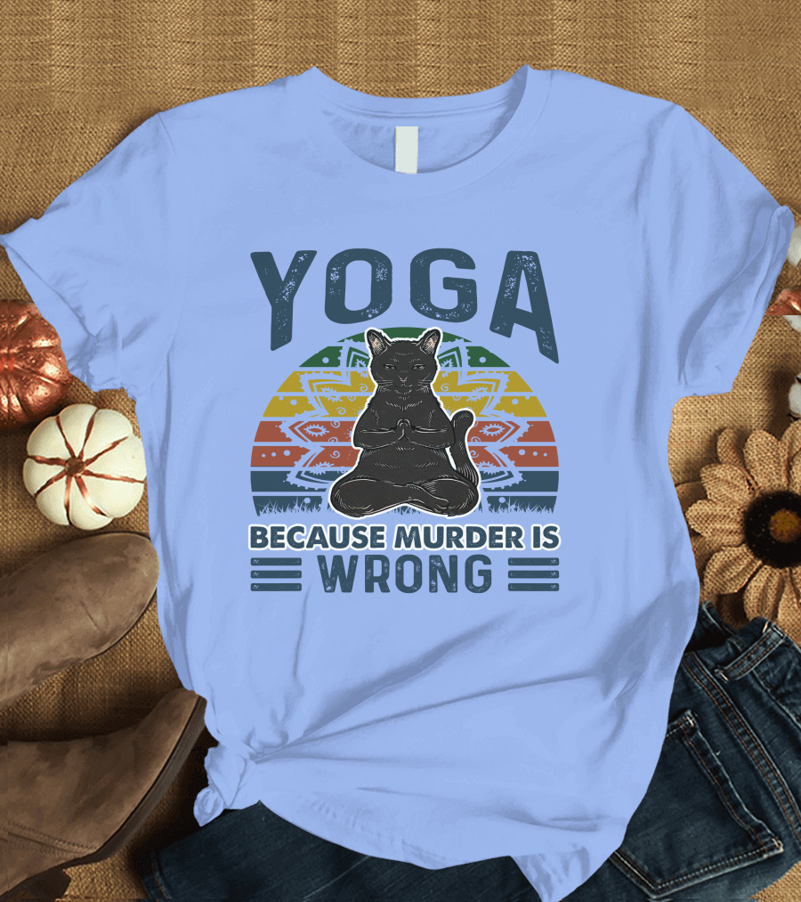 Yoga Black Cat Mandala Because Murder Is Wrong T-Shirt