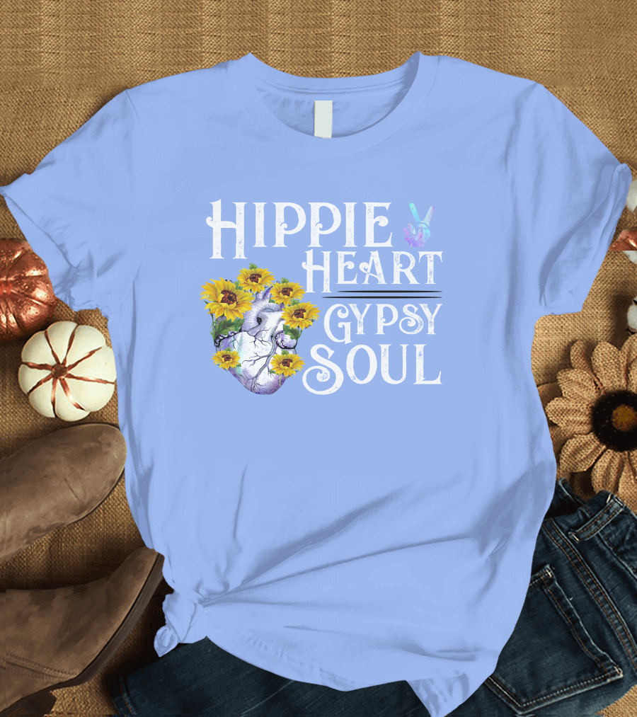 Hippie Heart Gypsy Soul Sunflower Peace Sign T-Shirt