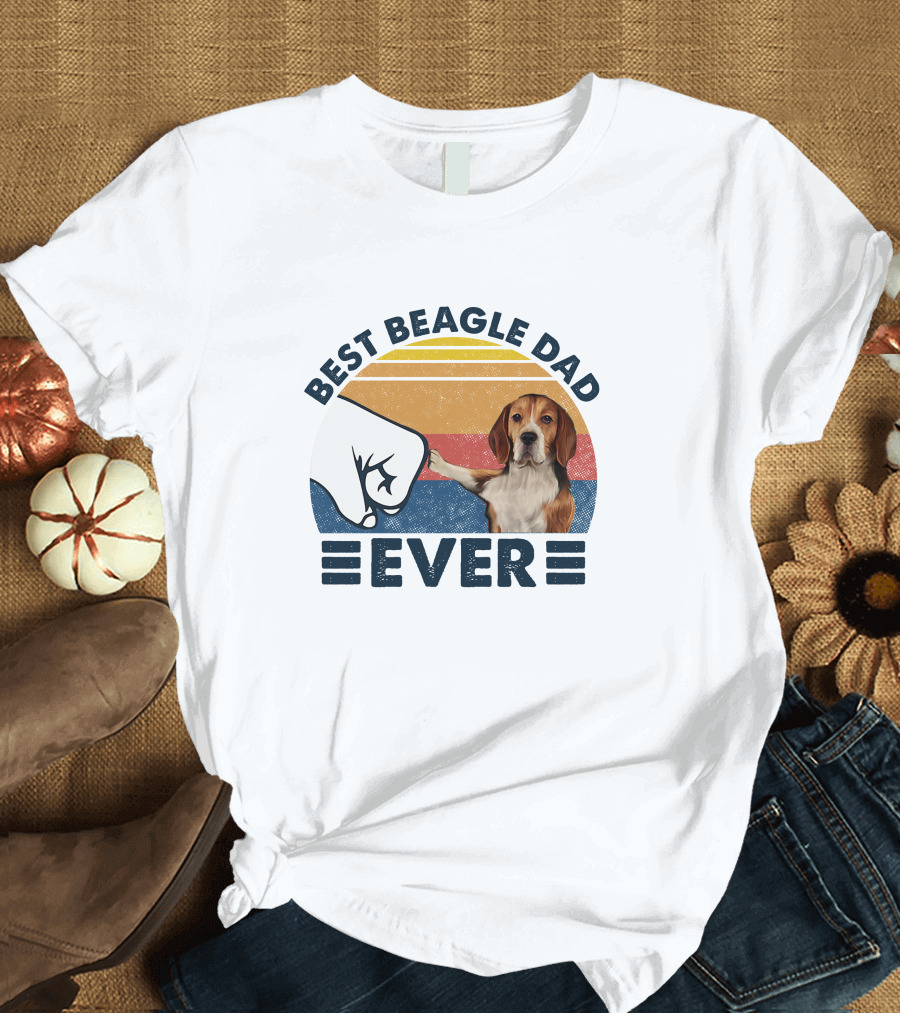 Best Beagle Dad Ever Fist Bump Retro Sunset T-Shirt