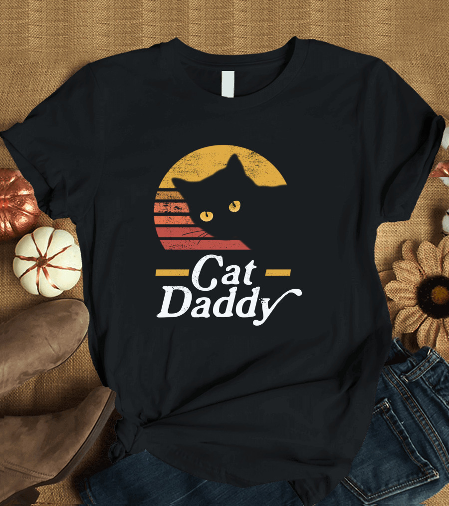 Cat Daddy Eighties Retro Sunset Style Cat T-Shirt