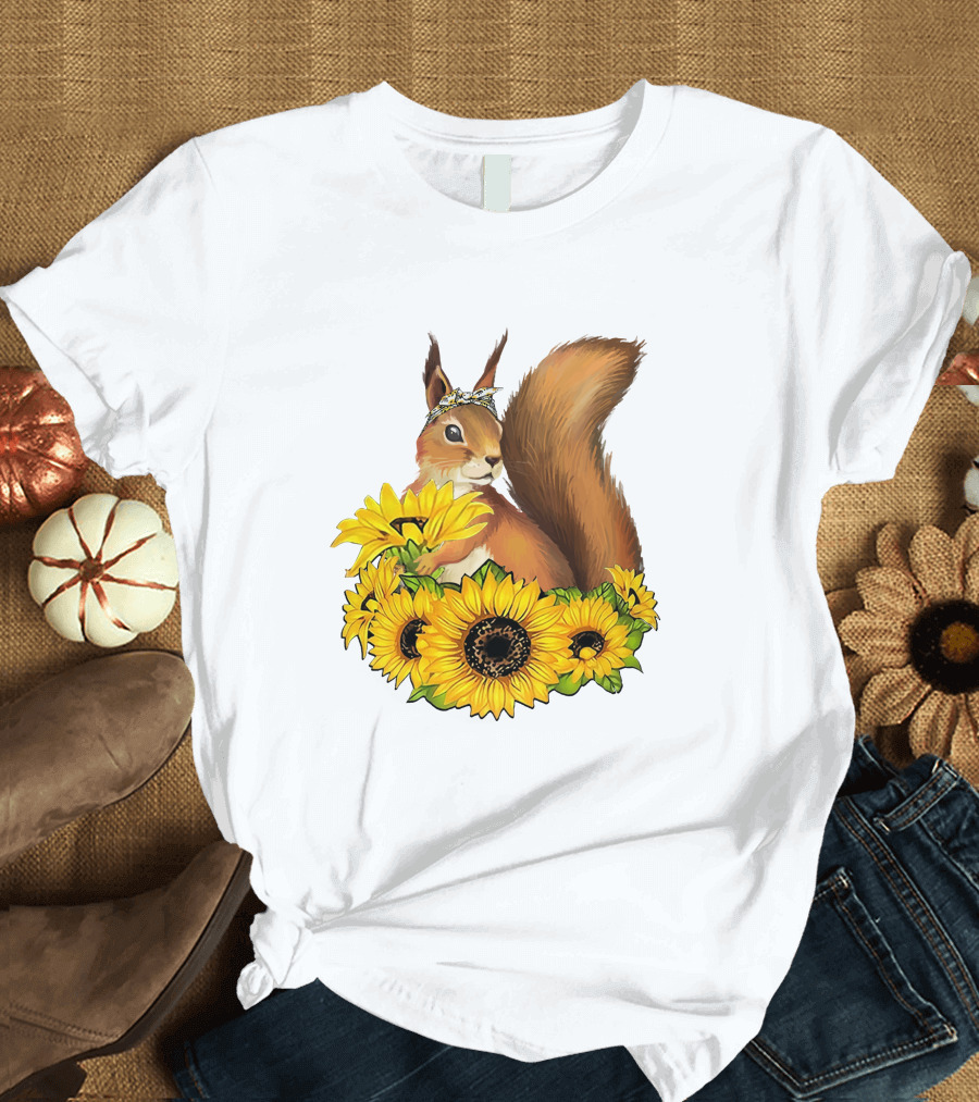 Squirrel Encircled by Sunflowers Wreath T-Shirt