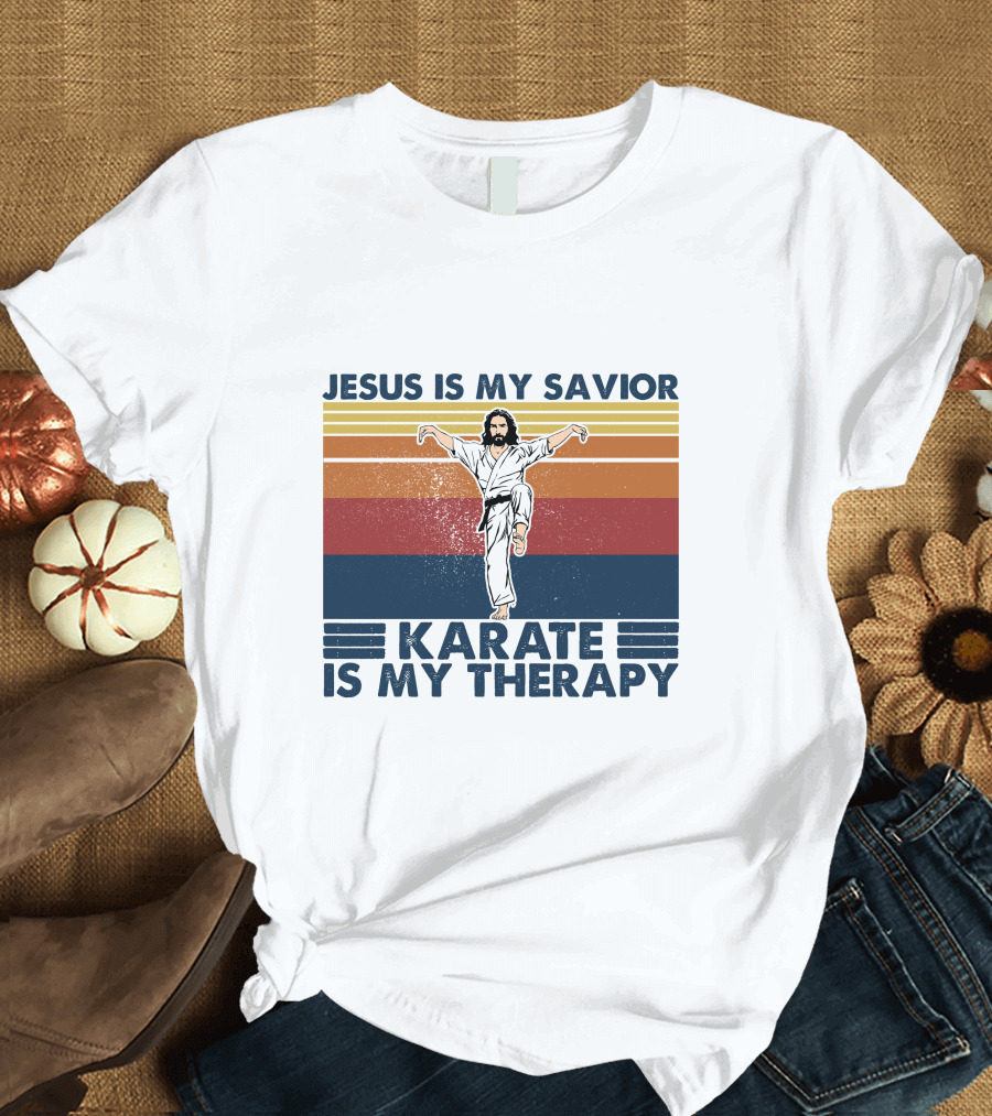 Jesus Is My Savior Karate Is My Therapy Vintage Stripes T-Shirt