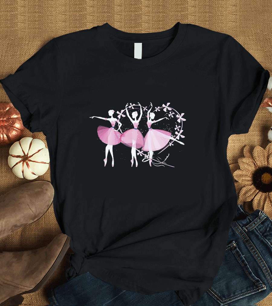 Floral Pink Tutu Dancing Ballerinas With Elegant Poses T-Shirt