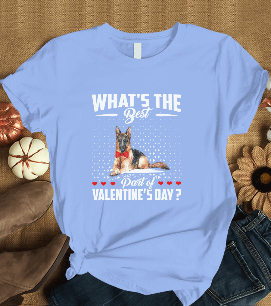 What's the Best Part of Valentine's Day German Shepherd Dog Bow Tie Hearts T-Shirt