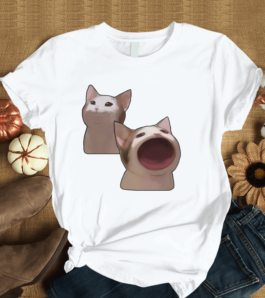 Funny Pop Cat Meme Yelling Humor Burst T-Shirt