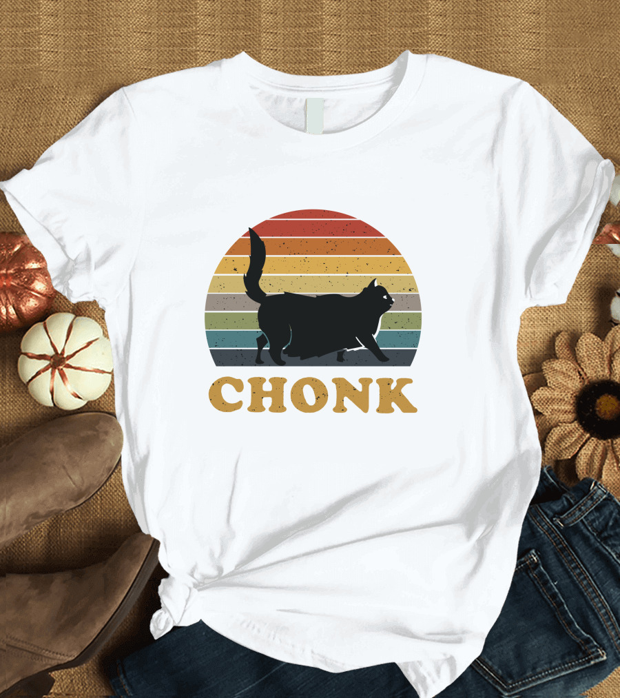Retro Striped Chonk Cat T-Shirt