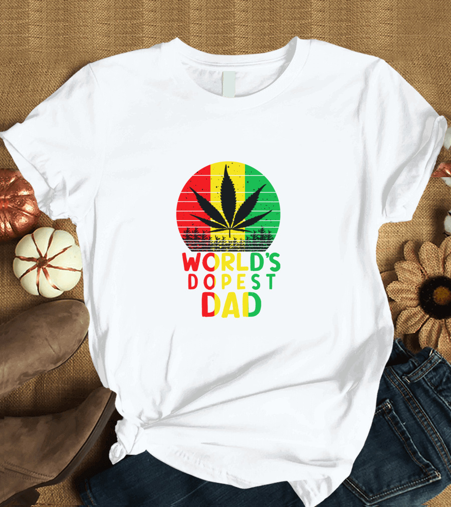 World's Dopest Dad Rasta Jamaican Weed Cannabis Leaf Reggae Colors T-Shirt