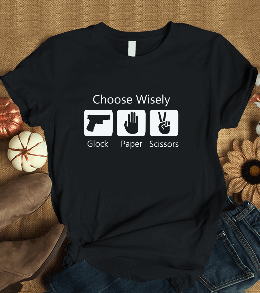 Choose Wisely Glock Paper Scissors Hand Gesture Icons T-Shirt