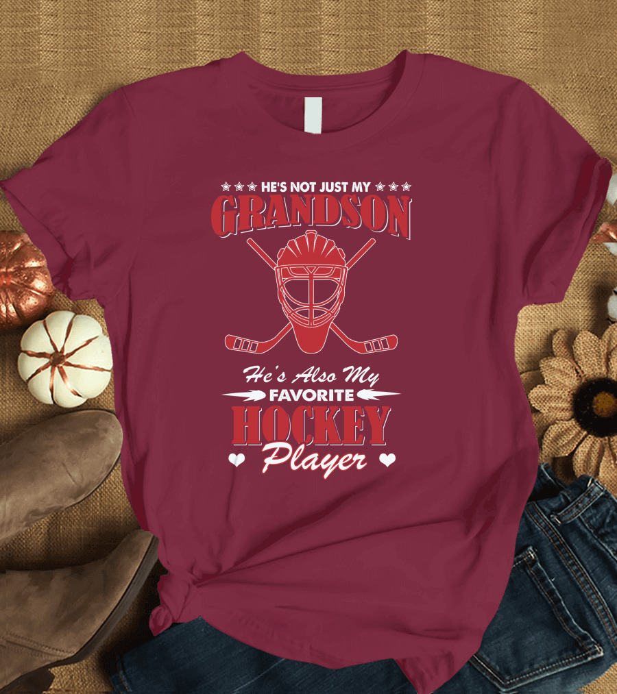 He's Not Just My Grandson He's Also My Favorite Hockey Player Hockey Mask and Sticks T-Shirt