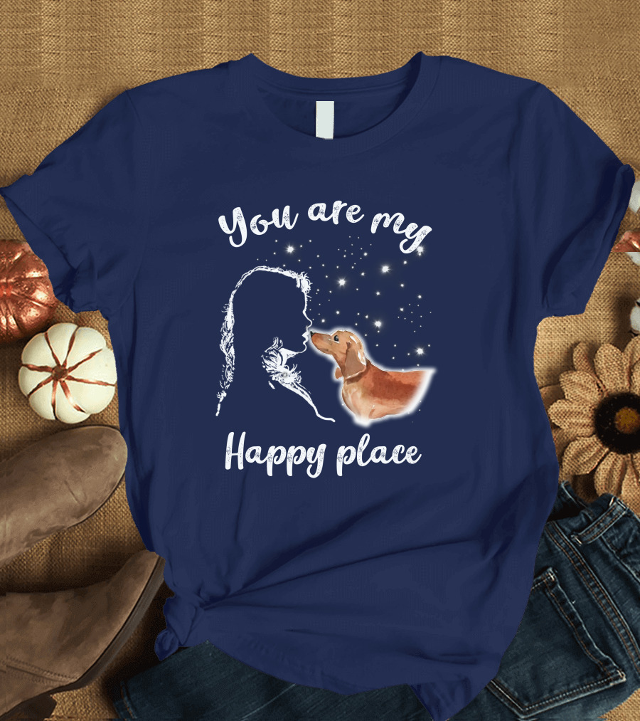 RD Dachshund You Are My Happy Place Silhouette and Stars T-Shirt