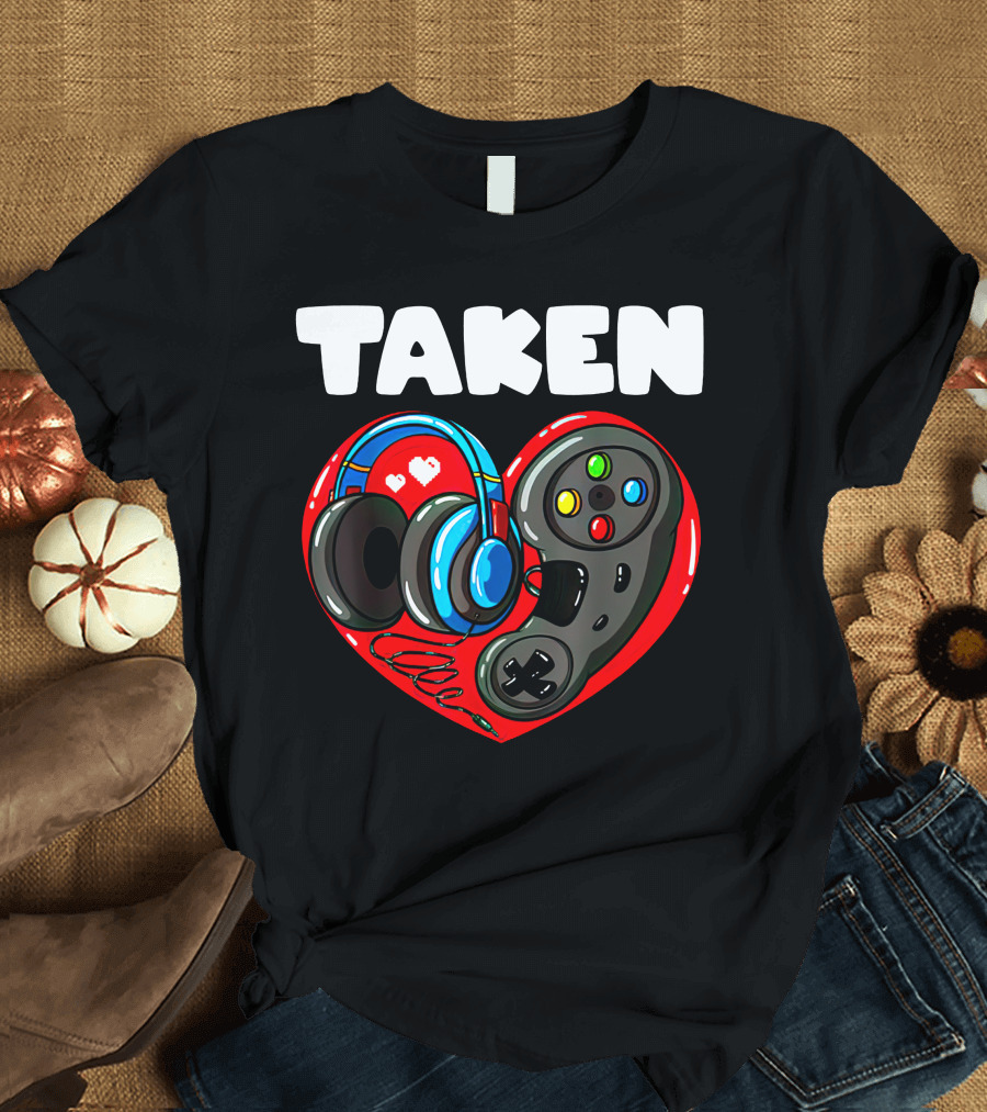 Boys Valentines Day Gaming Lover Men Taken Funny Controller Headset Heart T-Shirt