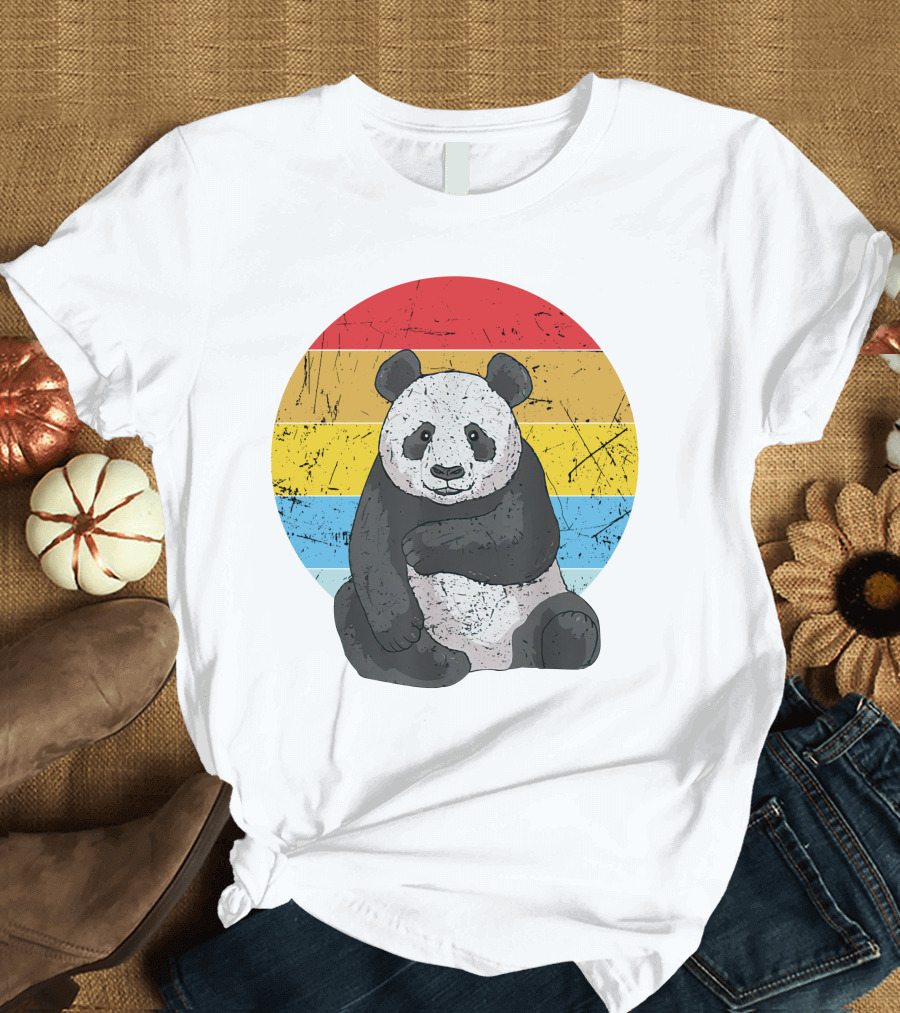 Retro Sunset Panda Vintage Panda Stripes T-Shirt