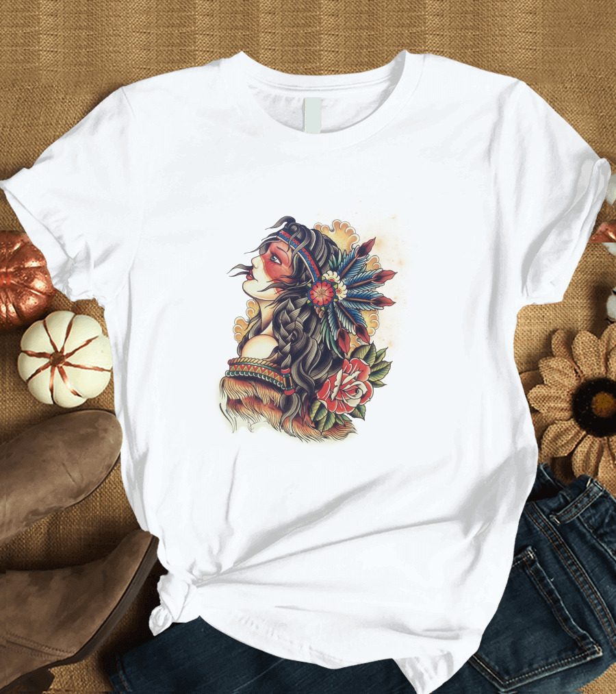 Proud To Be Native American Feathered Headdress and Floral T-Shirt