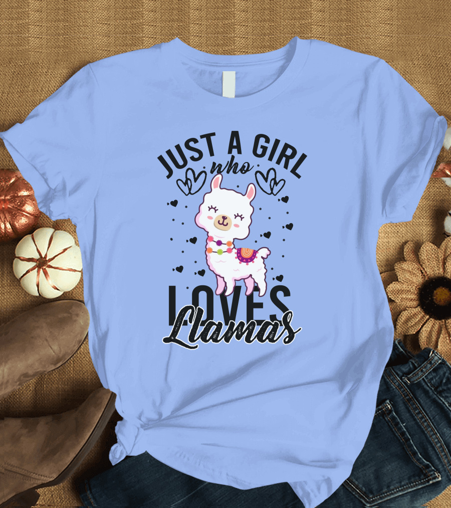 Just A Girl Who Loves Llamas with Cute Hearts and Adorable Llama T-Shirt