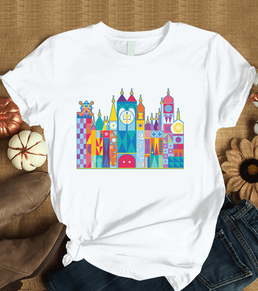 It's a Small World Clock Tower Colorful Geometric T-Shirt