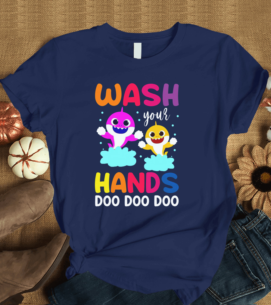 Wash Your Hands Doo Doo Doo Baby Shark Kids Song Music T-Shirt
