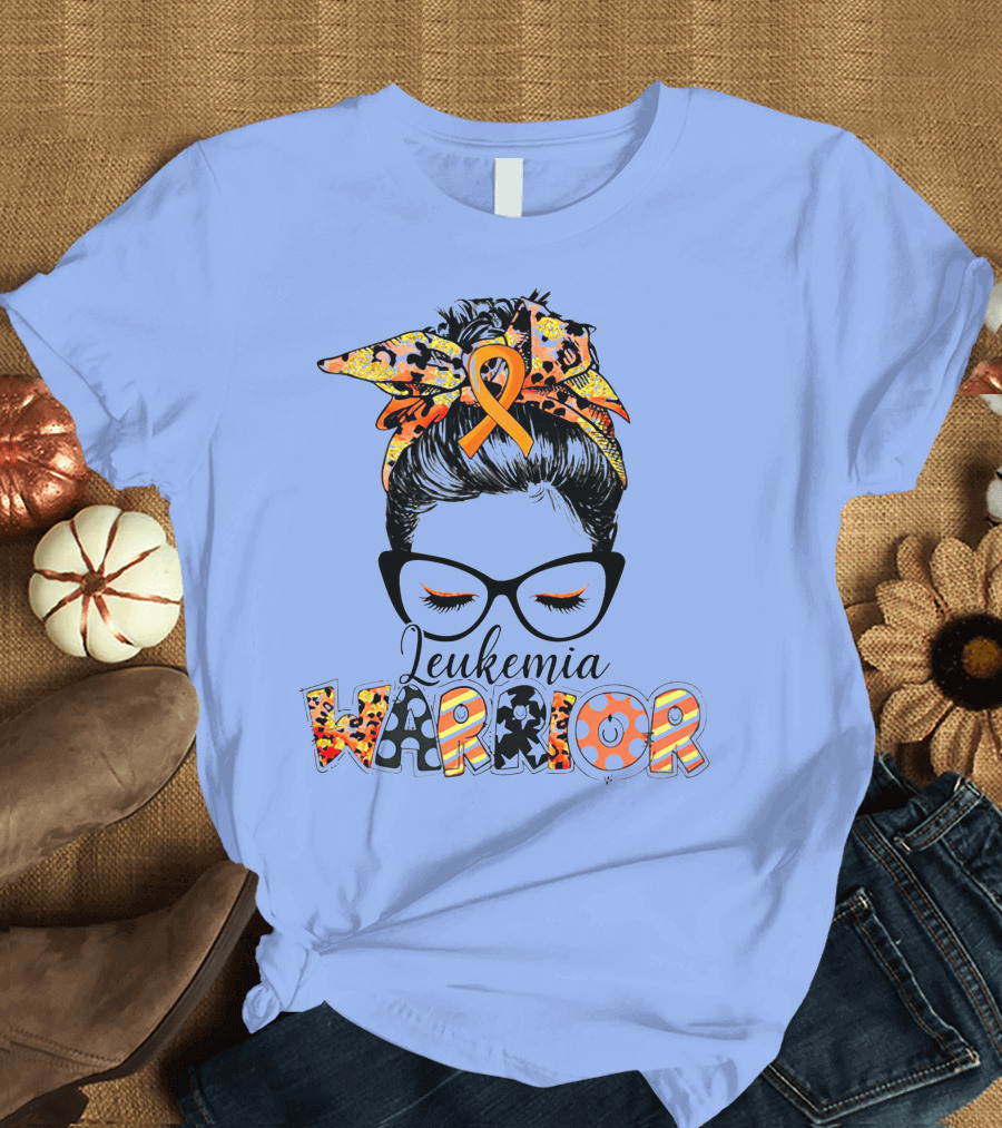 Leukemia Warrior Orange Ribbon Bandana Glasses Girl T-Shirt