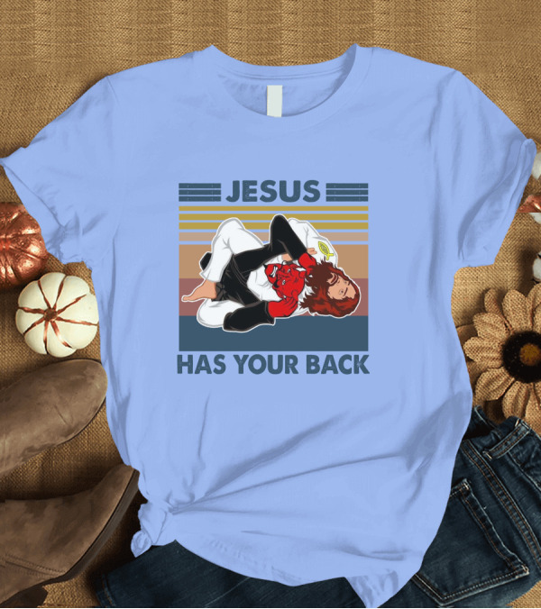 T-Shirt: Jesus Has Your Back Retro Jiu Jitsu Grappling T-Shirt Jesus Has Your Back Retro Jiu Jitsu Grappling T-Shirt