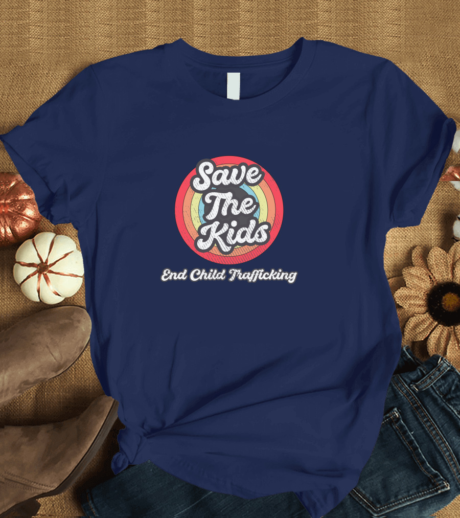Save The Kids End Child Trafficking Retro Rainbow Circle T-Shirt