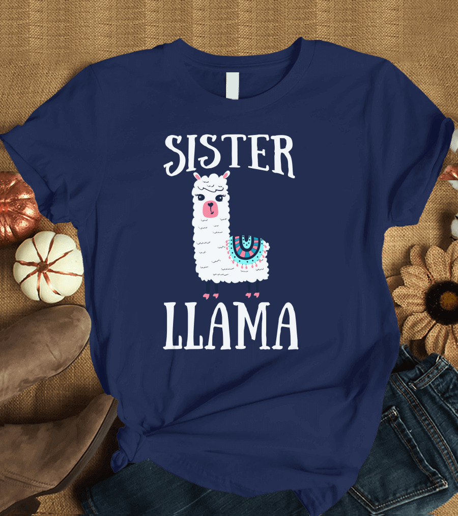 SISTER LLAMA Cute Llama with Colorful Blanket T-Shirt