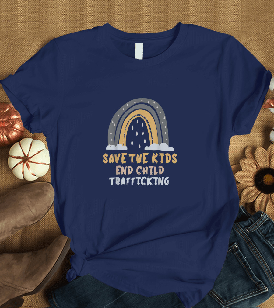 Save the Kids End Child Trafficking Rainbow with Clouds T-Shirt
