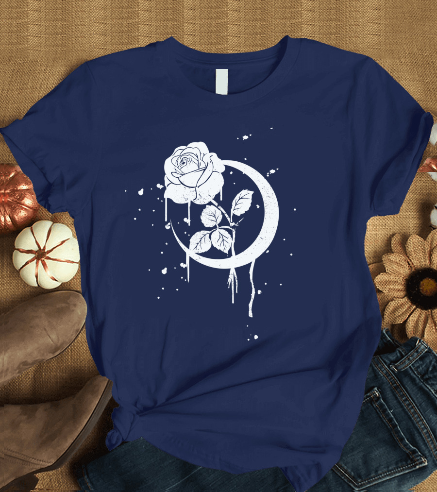 Occult Moon Rose Gothic Dripping Crescent Blossom T-Shirt
