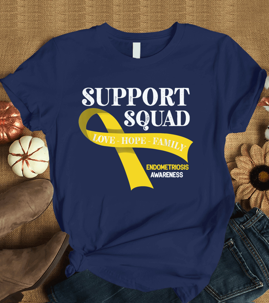 Support Squad Love Hope Family Endometriosis Awareness Yellow T-Shirt