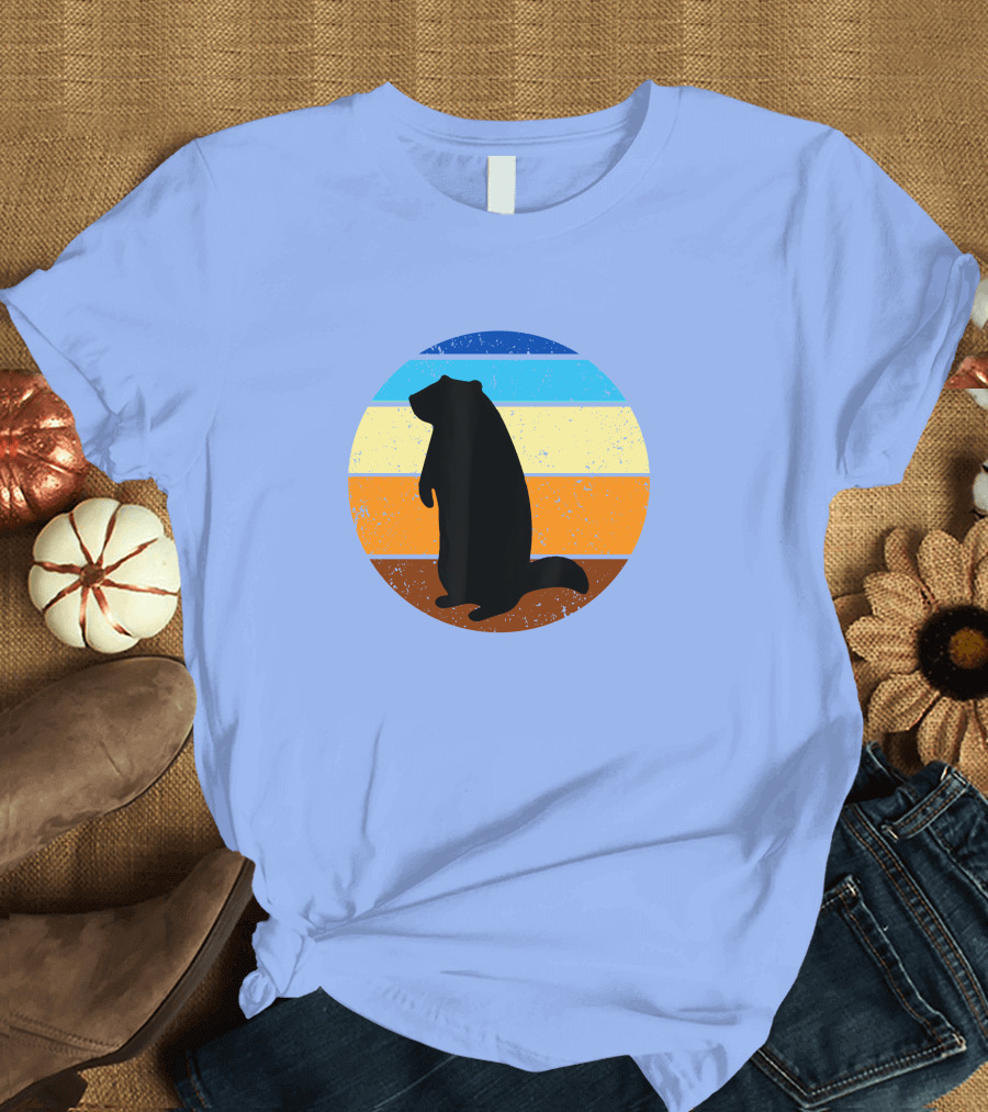 Groundhog Day Retro Silhouette Woodchuck Funny Bi-Color Circle T-Shirt